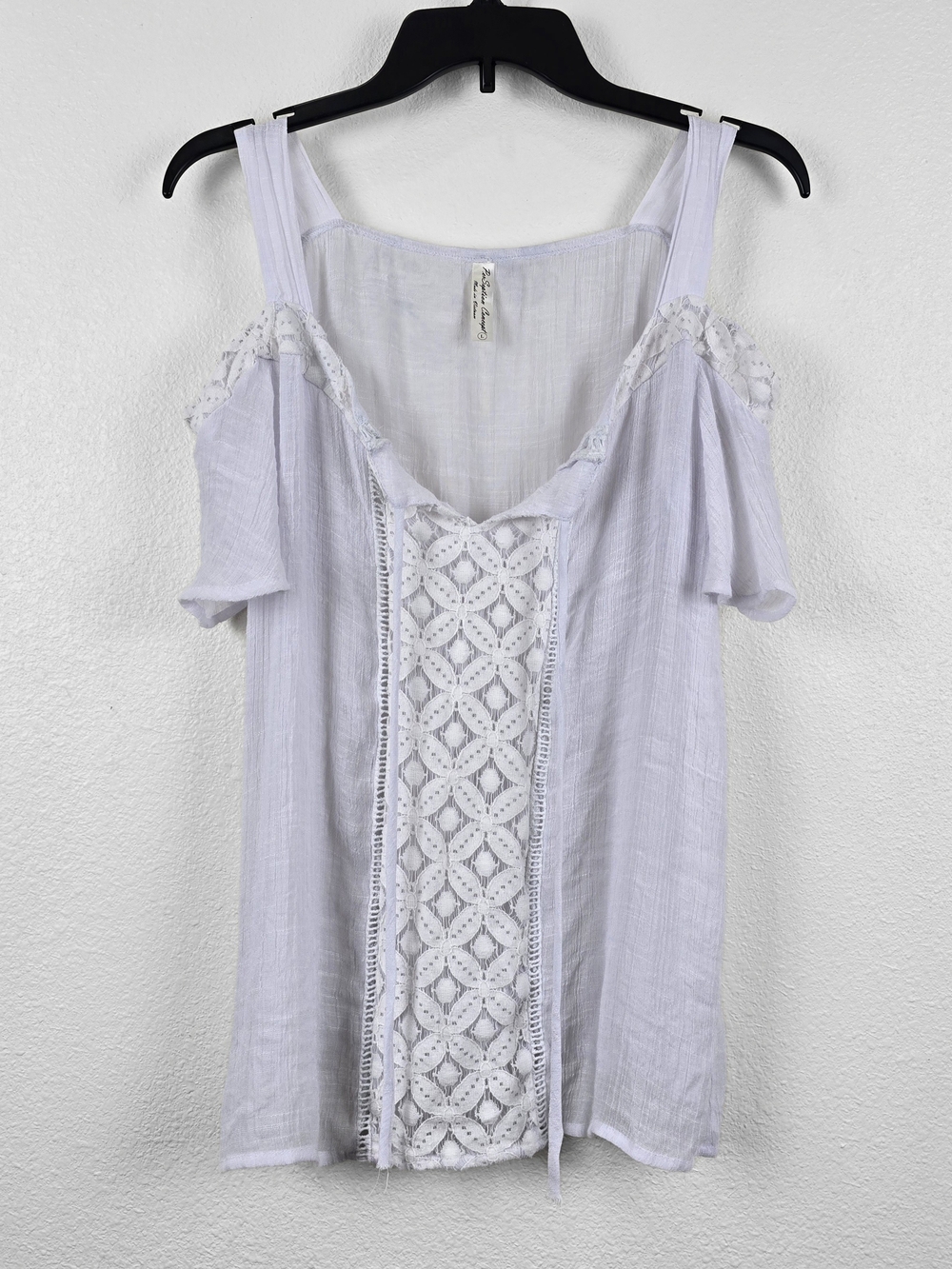 PerSeption Concept Sheer White Lace Cold Shoulder Boho Top Size L